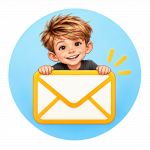 Cheerful Boy Peeking Over Envelope